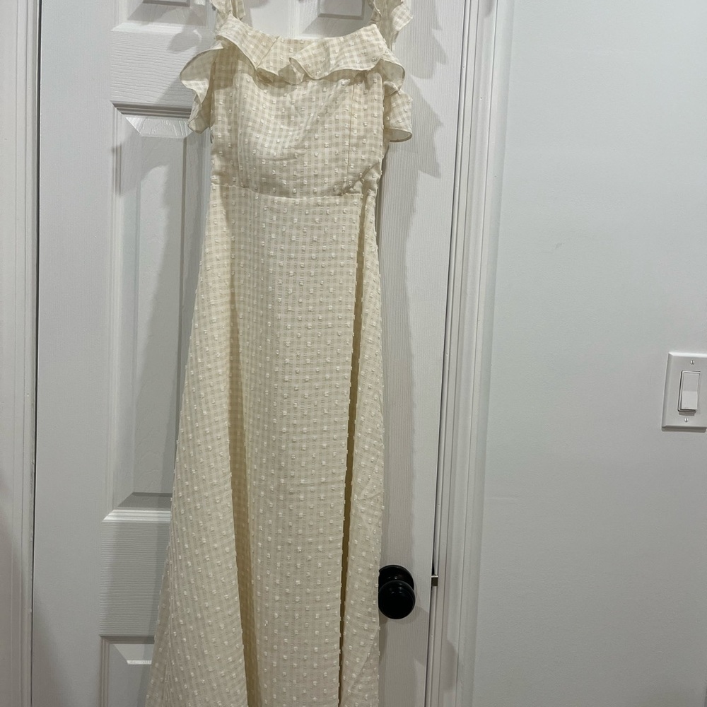 Lulu's Cream Ruffle Maxi Dress